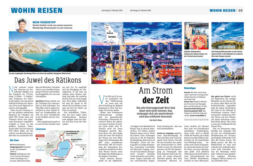 Za klijenta Turističku organizaciju Srbije smo u austrijskim novinama Kleine Zeitung i na nemačkom portalu reisenexclusiv.com plasilari priču o Novom Sadu